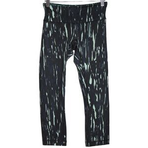 Womens Lululemon Wunder Under High Rise Leggings 21" Black Blue Crop Pants Sz 4